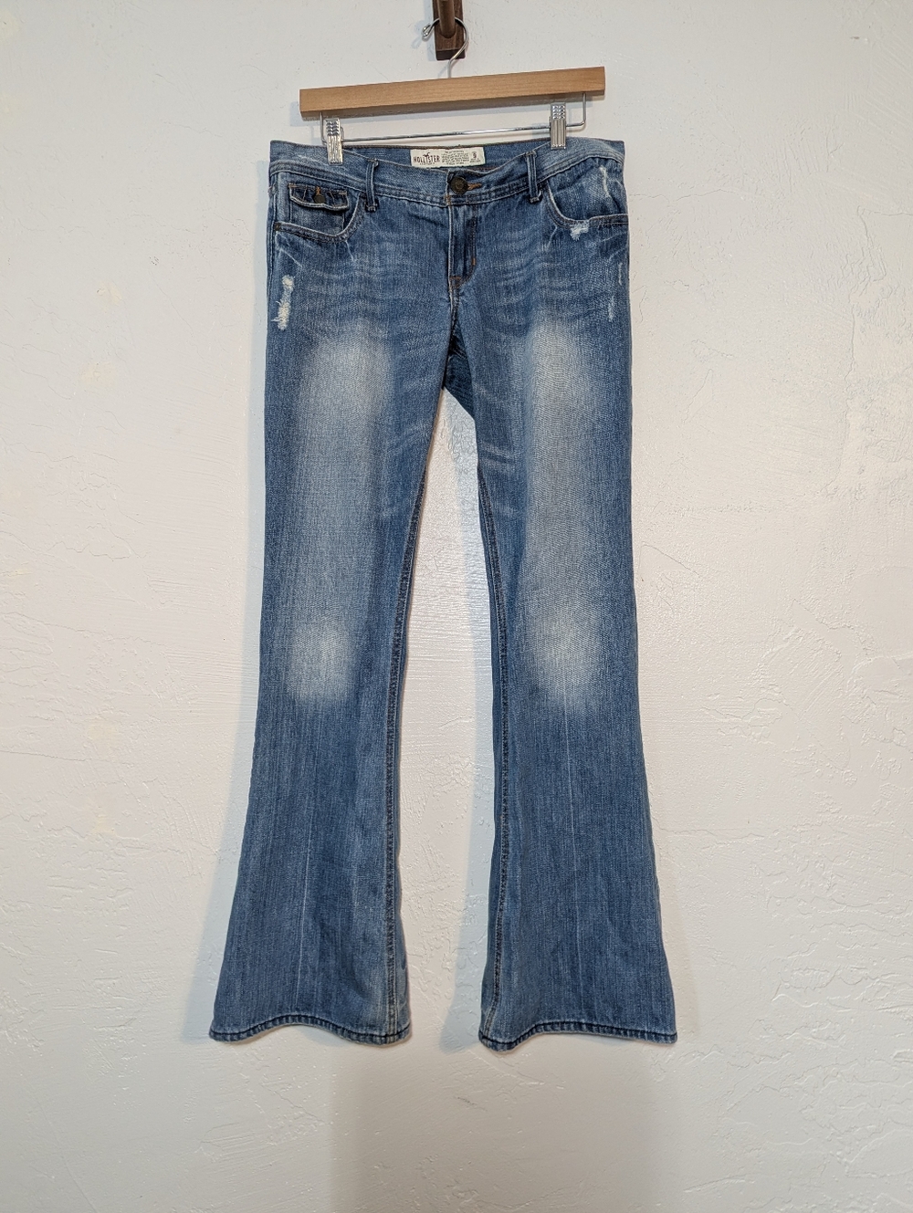 Hollister Y2K Low Rise Bootcut Distressed Denim Blue Jeans Casual Size 9